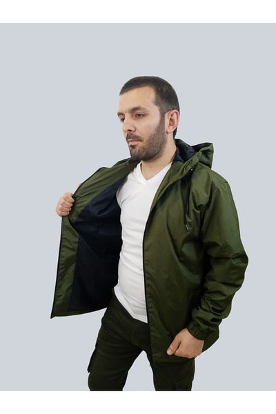 daniel milano Men's Khaki Raincoat with Hooded Coating Detail