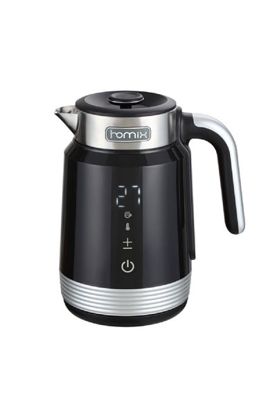 HOMİX 2200W Touch Control Compact Electric Kettle Black and Silver 1.7 Liter