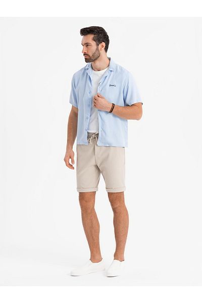 OMBRE Herren Strickshorts mit hochgekrempelten Beinen - Sand V3 OM-SRCS-0170 L