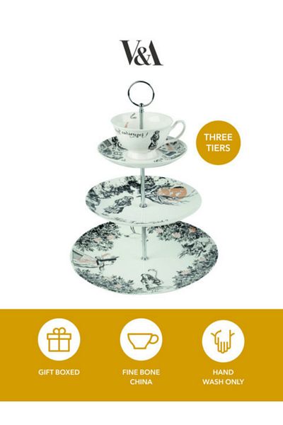 MIKASA X V&A Alice in Wonderland Porcelain 3 Tier Cake, Pastry Stand