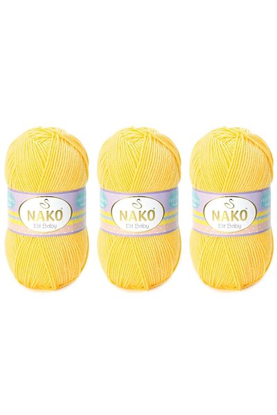 NAKO Elit Baby Anti-pilling Νήματα πλεξίματος χεριών 100 gr 3 τεμάχια Χρώμα 2857 Κίτρινο λεμόνι