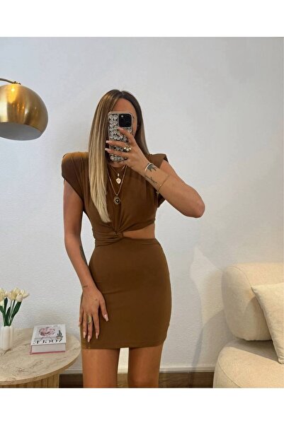 PERA AKSESUAR Kadın drapeli mini vatkalı elbise