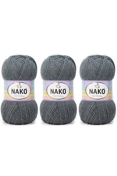 NAKO Elit Baby Anti-pilling Νήματα πλεξίματος χεριών 100 gr 3 τεμάχια Χρώμα 790 Σκούρο Γκρι