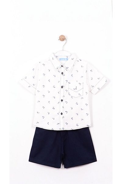 Next Baby Laciel Paris White Linen Short Sleeve Shirt Navy Blue Shorts Bottom Top Set