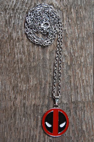Rua Jewelry Deadpool Mask Necklace Red - Enamel Silver Color Classic Chain