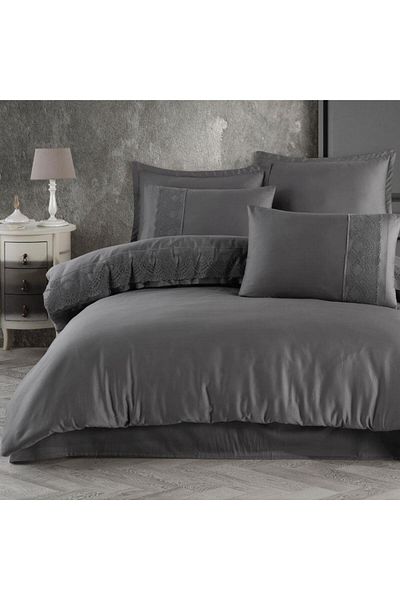 Clasy 100% Cotton Satin Laced Double Duvet Cover Set Valinor