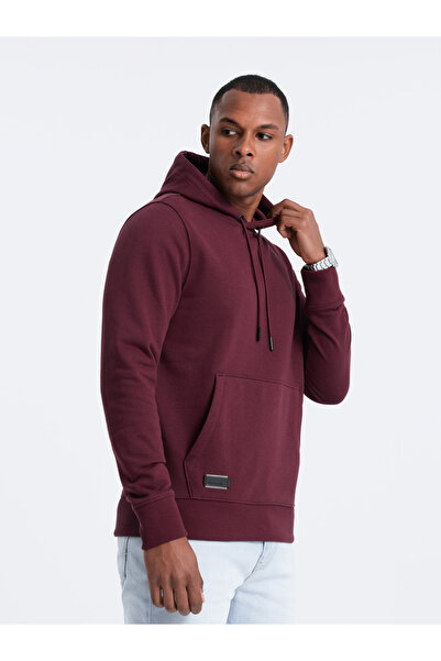 OMBRE Ανδρικό βαμβακερό φούτερ BASIC με κουκούλα και κουκούλα - καφέ V3 OM-SSBN-0161 S