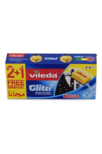 Vileda Glitzi 2+1 Promo Dishwashing Sponge Scourer Green and Yellow