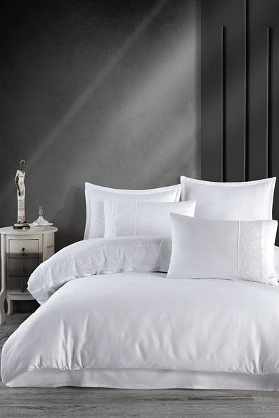 Clasy 100% Cotton Satin Laced Double Duvet Cover Set Valinor