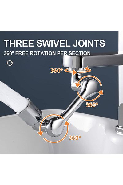 BOEM Faucet extender, ABS, Rotating, With accessories, Silver