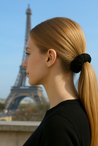 Oyga Set of 3 Purple Ribbed Scrunchies – Soft Texture, Outer Stitch Detail Scrunchie