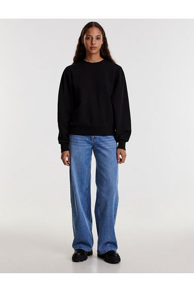 LW Lost wintage Unisex Black 3 Thread Raised Cotton Sweatshirt