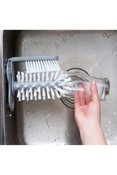 OEM Double brush for washing glasses, jars, dishes, white color, 3 suction cup holder