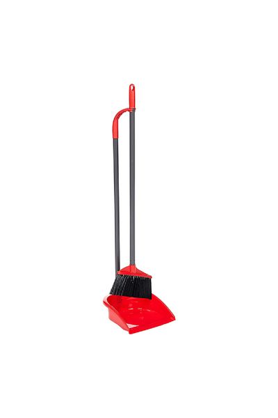 Vileda Plastic and Metal Dustpan with Long Handle Broom Black and Red