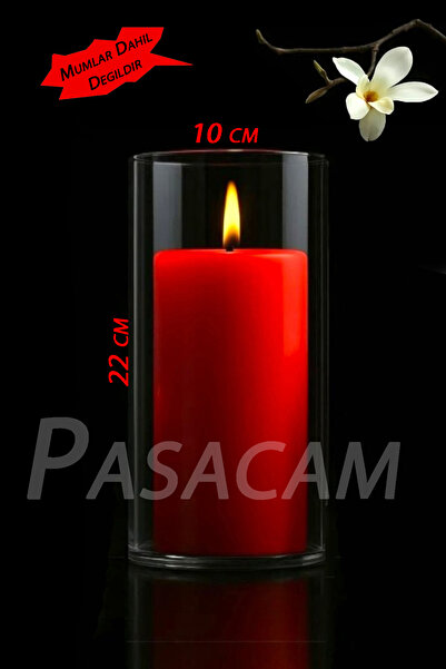 Paşa Cam Cam Vazo Silindir Mumluk 10 cm Boy 22 cm Yükseklik
