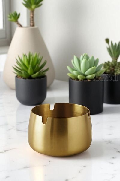 KaktüsKedi Gold Metal Ashtray with Stylish Design - Ash Tray