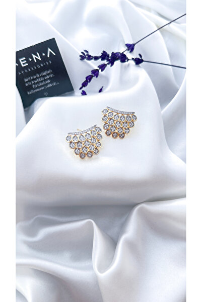 ZENA ACCESSORİES Vıp Özel Seri Vıora Gold Çelik Küpe