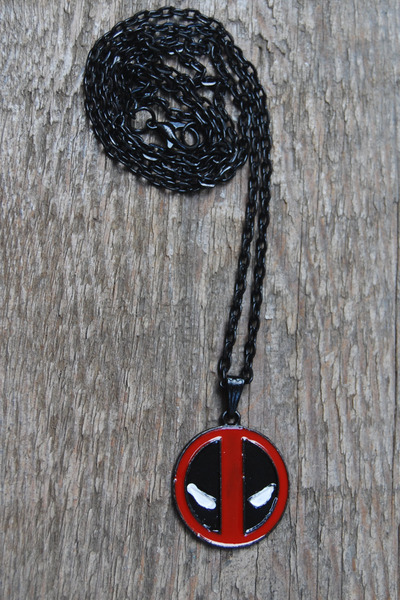 Rua Jewelry Deadpool Mask Necklace Red - Enamel Black Color Classic Chain