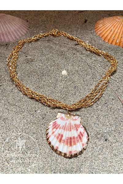 Bohem Shop Real Oyster Gold Chain, Seashell, Gold Beach Beach Summer Necklace Accessory Non-Tarnish