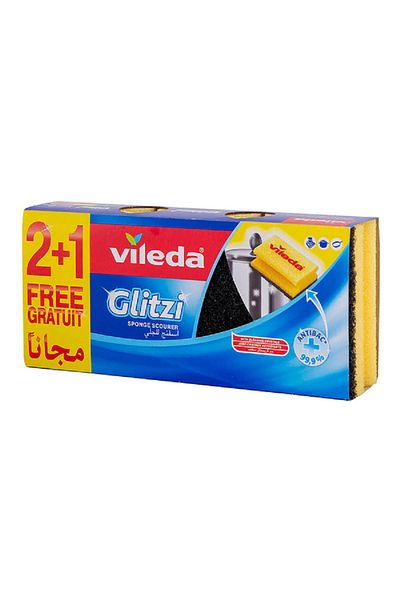 Vileda Glitzi 2+1 Promo Dishwashing Sponge Scourer Green and Yellow