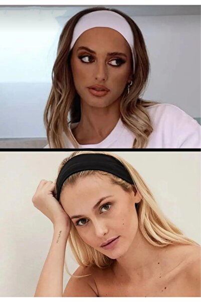 Kadın Esnek 2'Li Siyah Beyaz Saç Bandı
