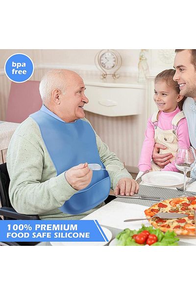 OEM Reusable Silicone Bib for the Elderly, Adjustable - Blue, Ideal for Mess-Free Meals