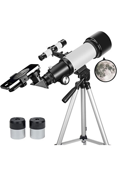 70mm Başlangıç Seviyesi Teleskop, Taşınabilir Seyahat Teleskobu, Tripod ve Telefon Aparatlı