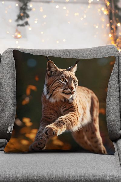 Hayal Dekoratif Nature Themed Animal Realistic Lynx Figured Scenic Digital Printed Throw Pillow - Pillow Case