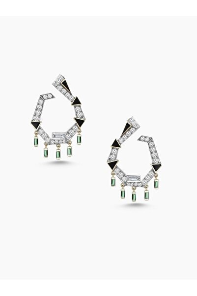 ZENA ACCESSORİES Özel Seri Triangle Yeşil Taş Detaylı Küpe