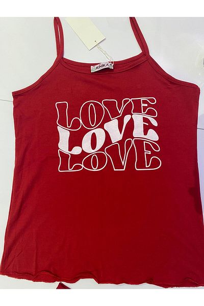 shiny date Red Love Written Pajama Set