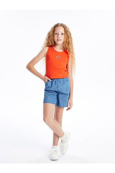 LC Waikiki Elastic Waist Girl's Cargo Jean Shorts