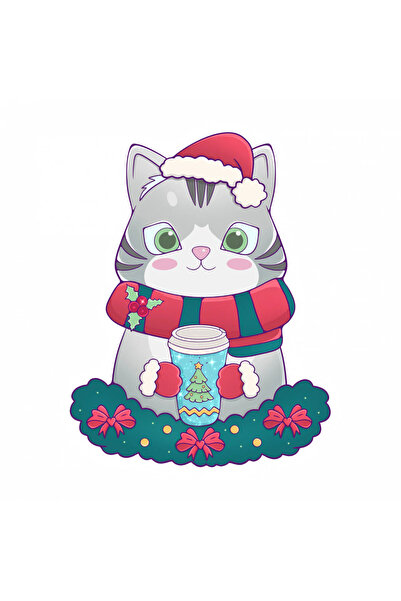 INOVATIX Σετ 8 τεμαχίων, Χριστουγεννιάτικο αυτοκόλλητο γάτας, INOVATIX®. 6 εκ.