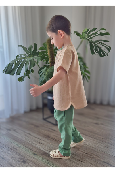 BALKABAĞI Natural Shirt Muslin Trousers Set (Age 2-8) Mtye0059