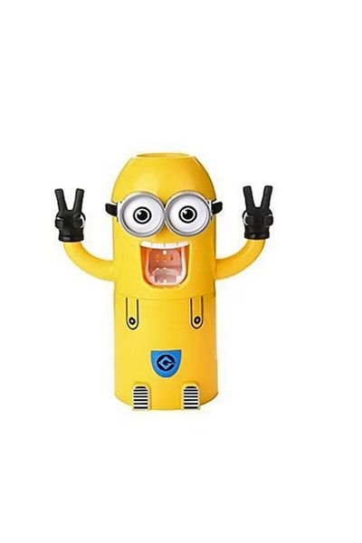 Rovitech Dispenser pasta de dinti, design personaj animat, suport pentru 2 periute, galben