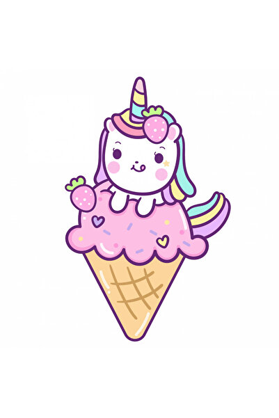 INOVATIX Set de 8 piese, autocolant Pisică Unicorn pe o înghețată, INOVATIX®....