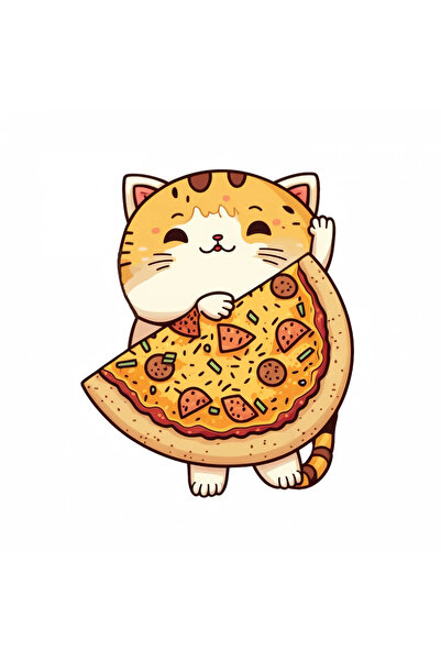 INOVATIX Set de 8 piese, autocolant pisicuță mâncând pizza, INOVATIX®. 6 cm