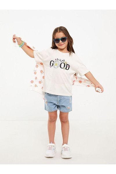 LC Waikiki Ripped Detailed Girl's Jean Shorts