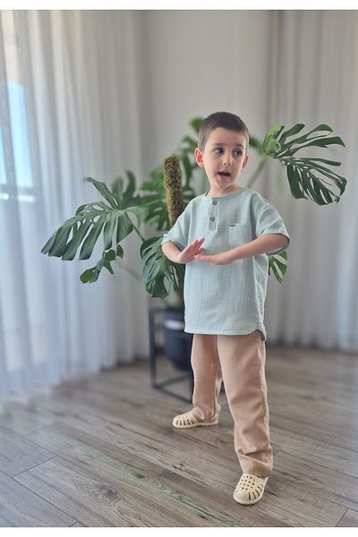 BALKABAĞI Natural Shirt Muslin Pants Set (Age 2-8)