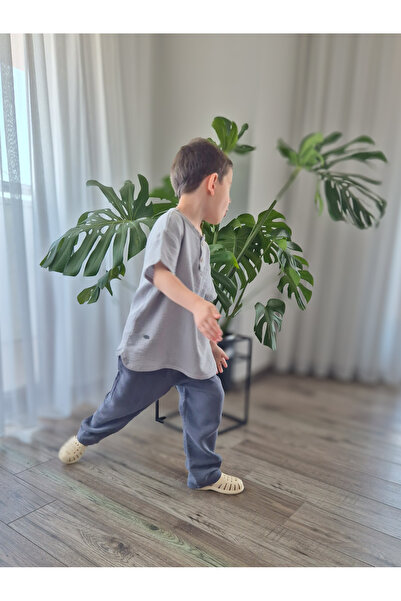 BALKABAĞI Natural Shirt Muslin Trousers Set (Age 2-8) Mtye0059