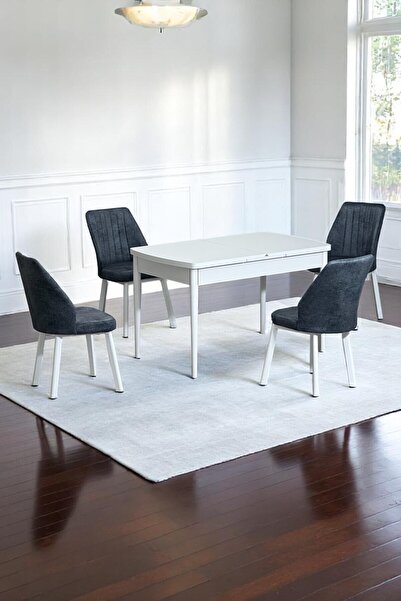 Kaktüs Avm Florn Beyaz 80 x 132 Açılabilen MDF Masa Metal Ayaklı Mutfak Masas...