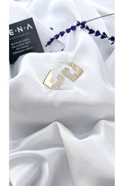 ZENA ACCESSORİES Geometrik Lüks Zirkon Taşlı Çelik Küpe