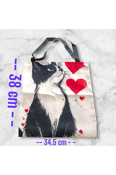 ORGANICYOU Zhen Yanyu Square Cat Graphic Tote Bag, Reusable and Foldable