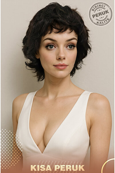 KONAK PERUK Doğal Görünümlü Fiber Kısa Peruk - Kahverengi