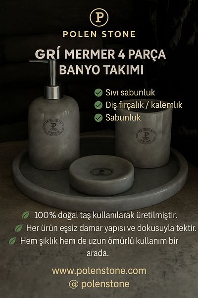 Polen Stone 🛁   Polen Stone Gray Marble 4 Piece Bathroom Set