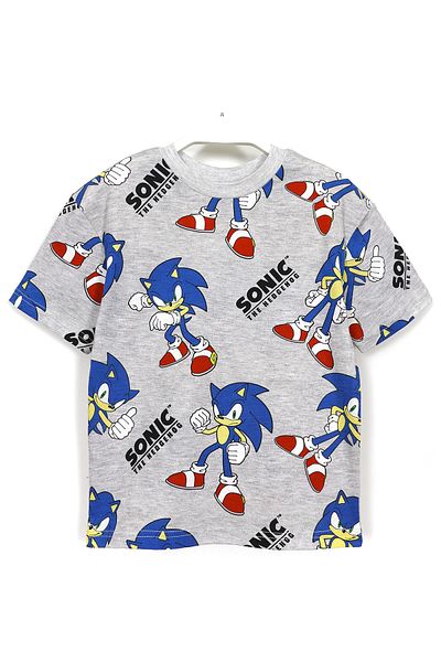 DobaKids 360 Degree Hedgehog Sonic Printed Boys' Gray Color Short Sleeve Summer T-Shirt with Size 3-12 Years