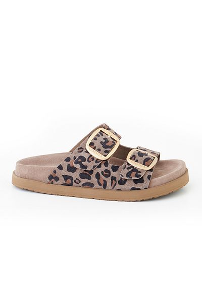 SOFT Women's Mink Suede Leopard Patterned Double Buckle Comfortable Daily Slippers – Stylish and Lightweight Summer Sandals