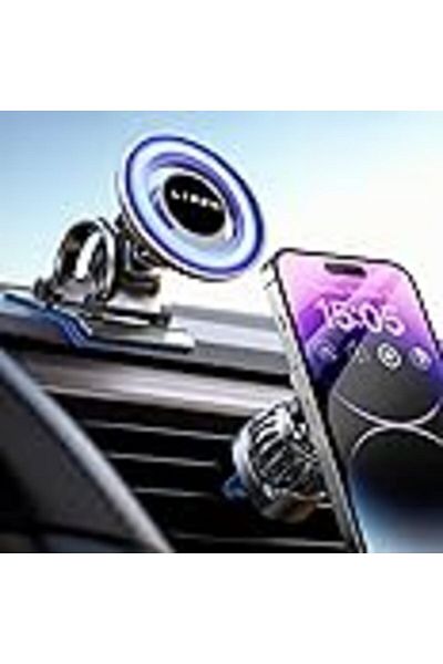 Promate 15W MagSafe Magnetic Wireless Car Charger, Fast and Safe Charging with Retractable Cable Magdrive Bl