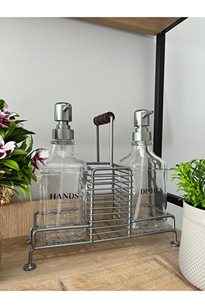 LİNGO HOME Издръжлива метална стойка и двойна стъклена сапунерка - СИВА