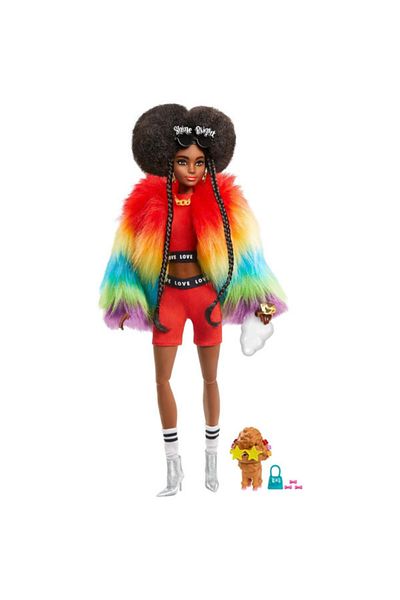 mattel Papusa Barbie Extra Style - Furry Rainbow