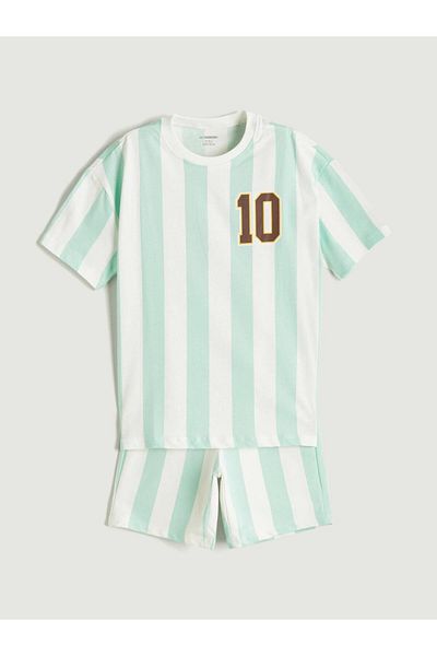 LC Waikiki Ecru Printed Boys' T-Shirt and Shorts 2-Pack